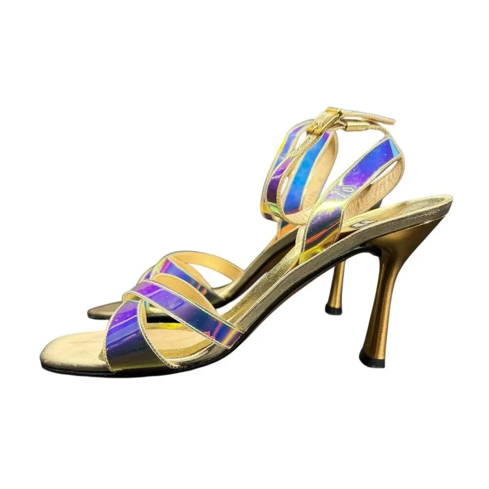 Stuart Weitzman Vintage Monami Mystic Vinyl Iridescent Holographic Heels 7.5